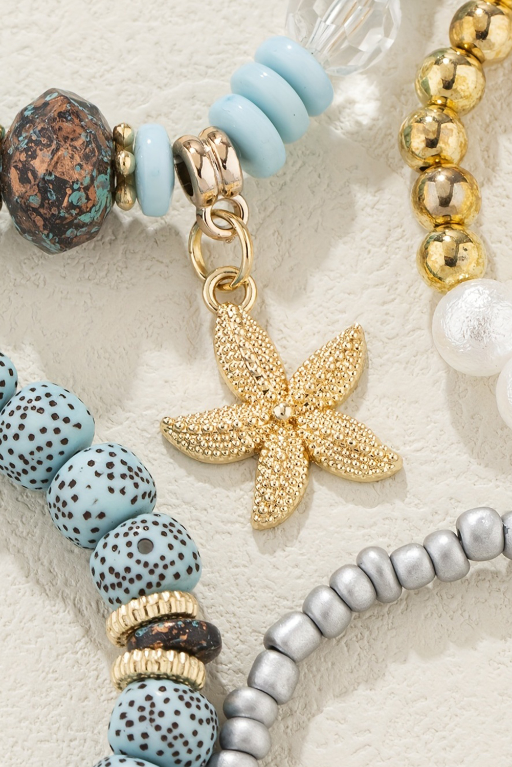 Light Blue 4pcs Starfish Pendant Beaded Bracelet Set - loveforevers