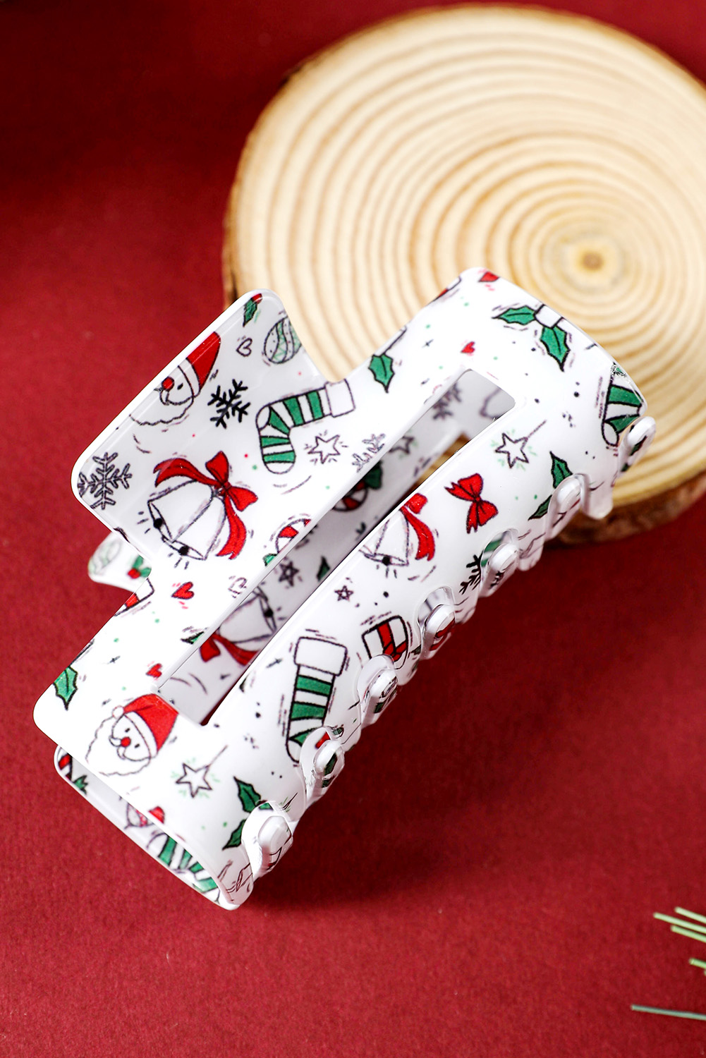 White Christmas Pattern Print Cut Out Hair Claw Clip - loveforevers