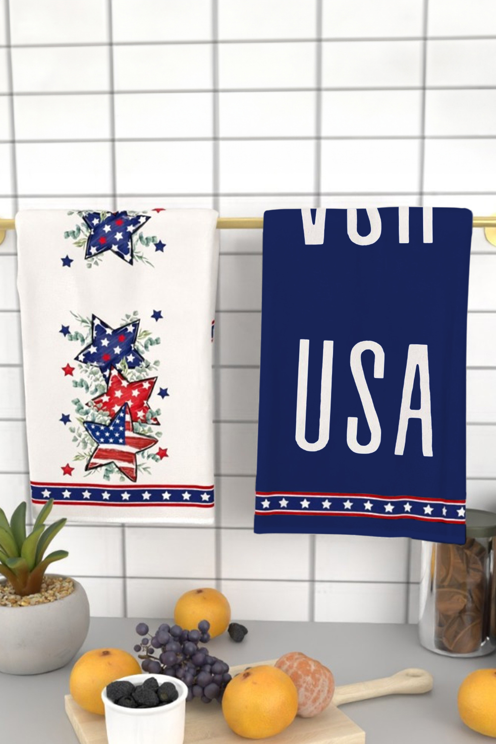 White 2pcs/set American Flag Star Leaves Print Soft Towel - loveforevers