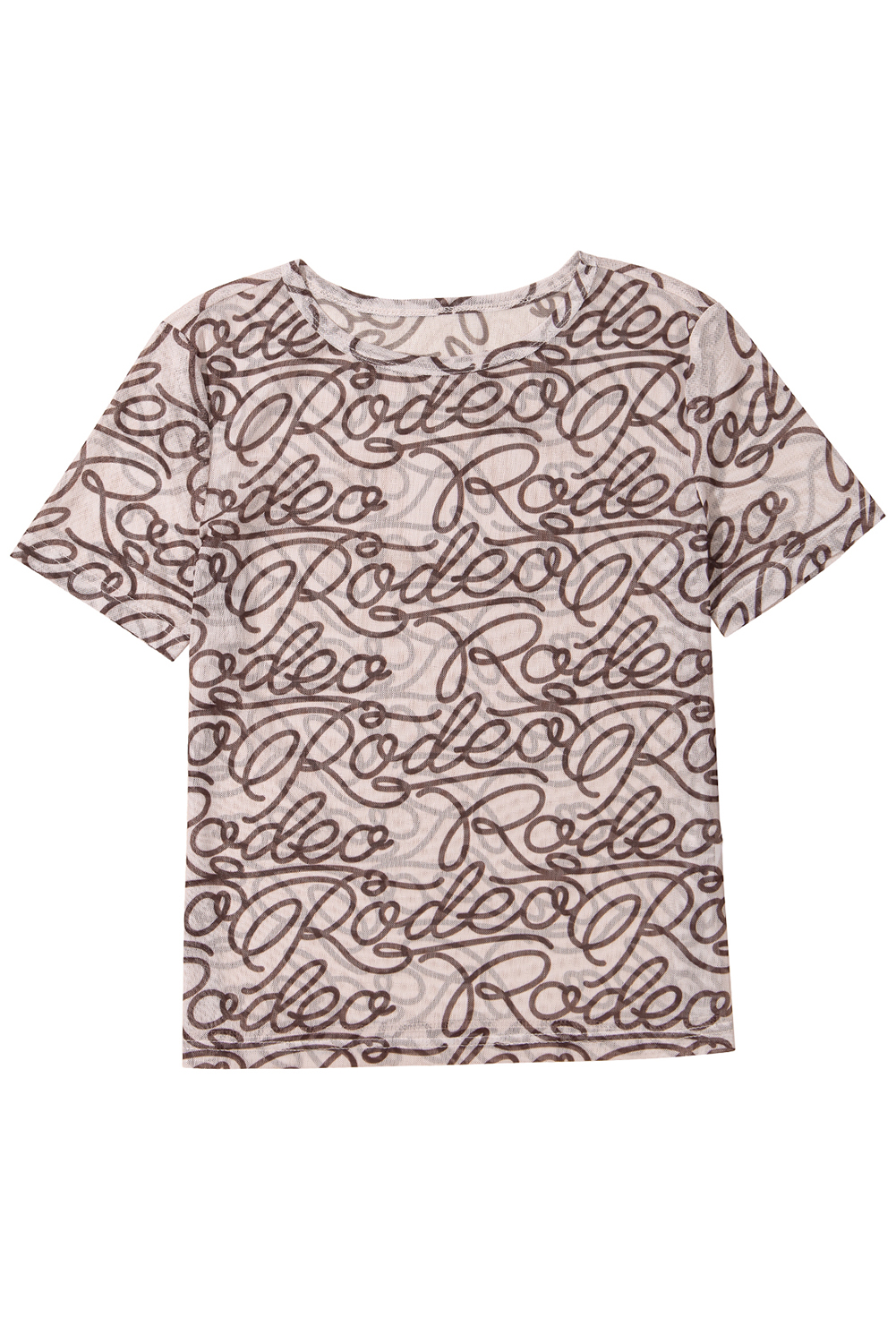 Brown Rodeo Print Round Neck Slim Fit Mesh T Shirt - loveforevers