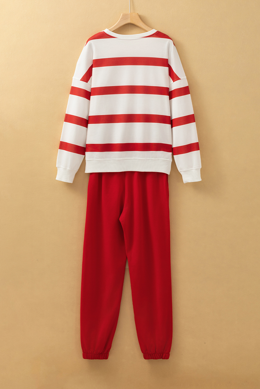 Brown Stripe Striped Drop Shoulder Pullover and Jogger Pants Set - loveforevers