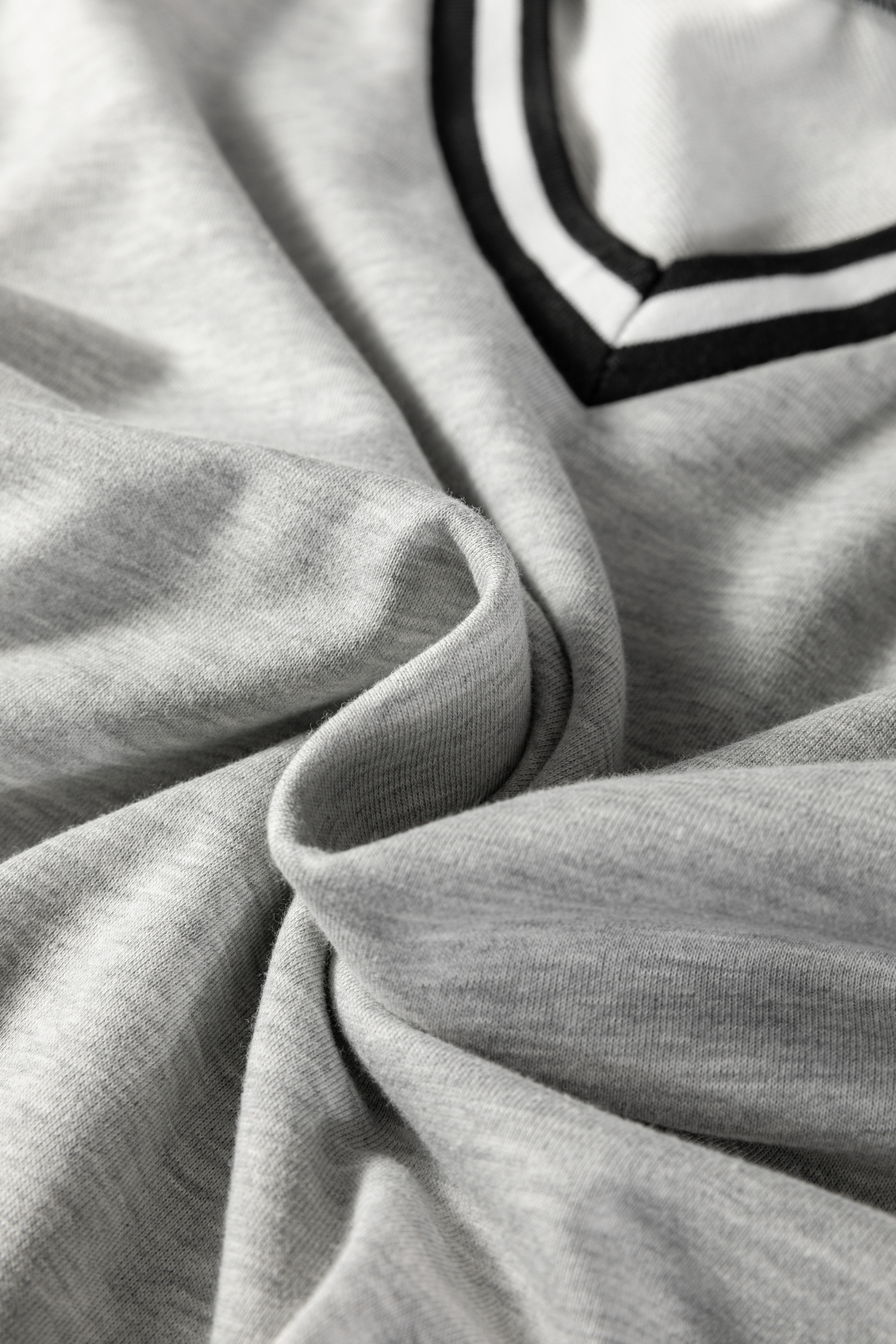 Light Grey Striped Trim V Neck Long Sleeve Preppy T Shirt Dress - loveforevers