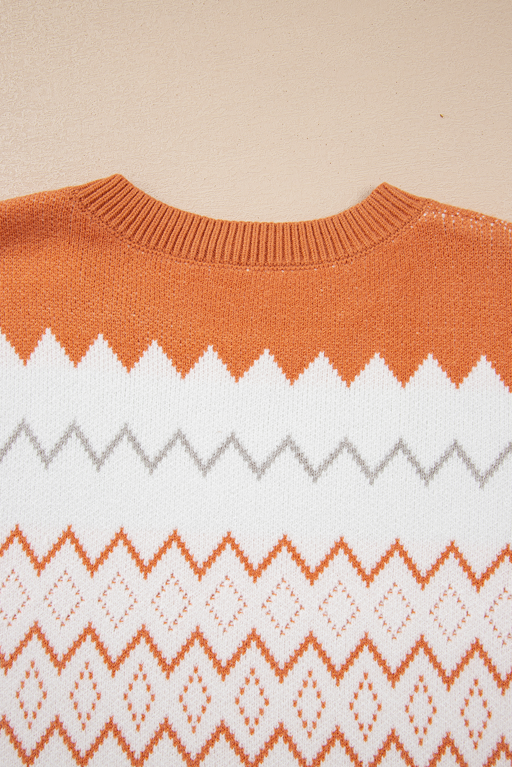 Khaki Zigzag Geometric Pattern Knitted Pullover Sweater - loveforevers