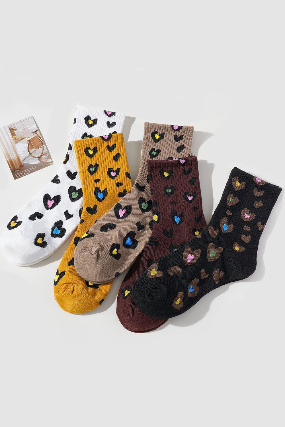 Bristol Black 5 Pairs Ribbed Trim Leopard Print Socks - loveforevers