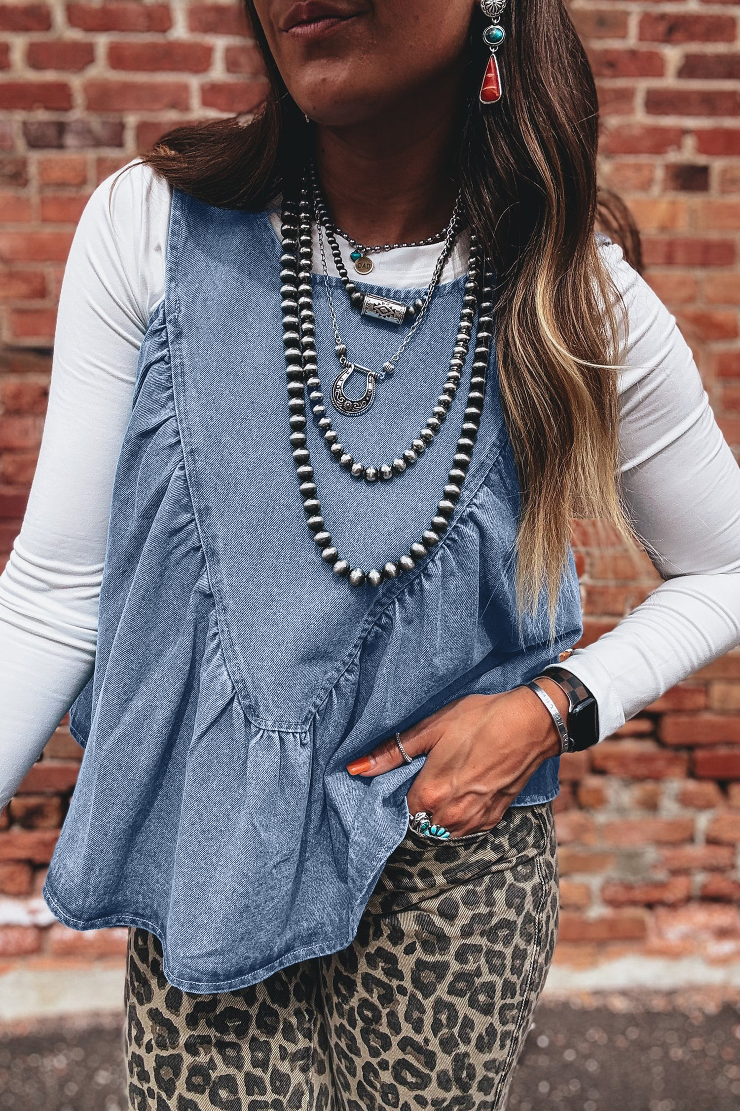 Myosotis Denim Pleated Patchwork Sleeveless Top - loveforevers