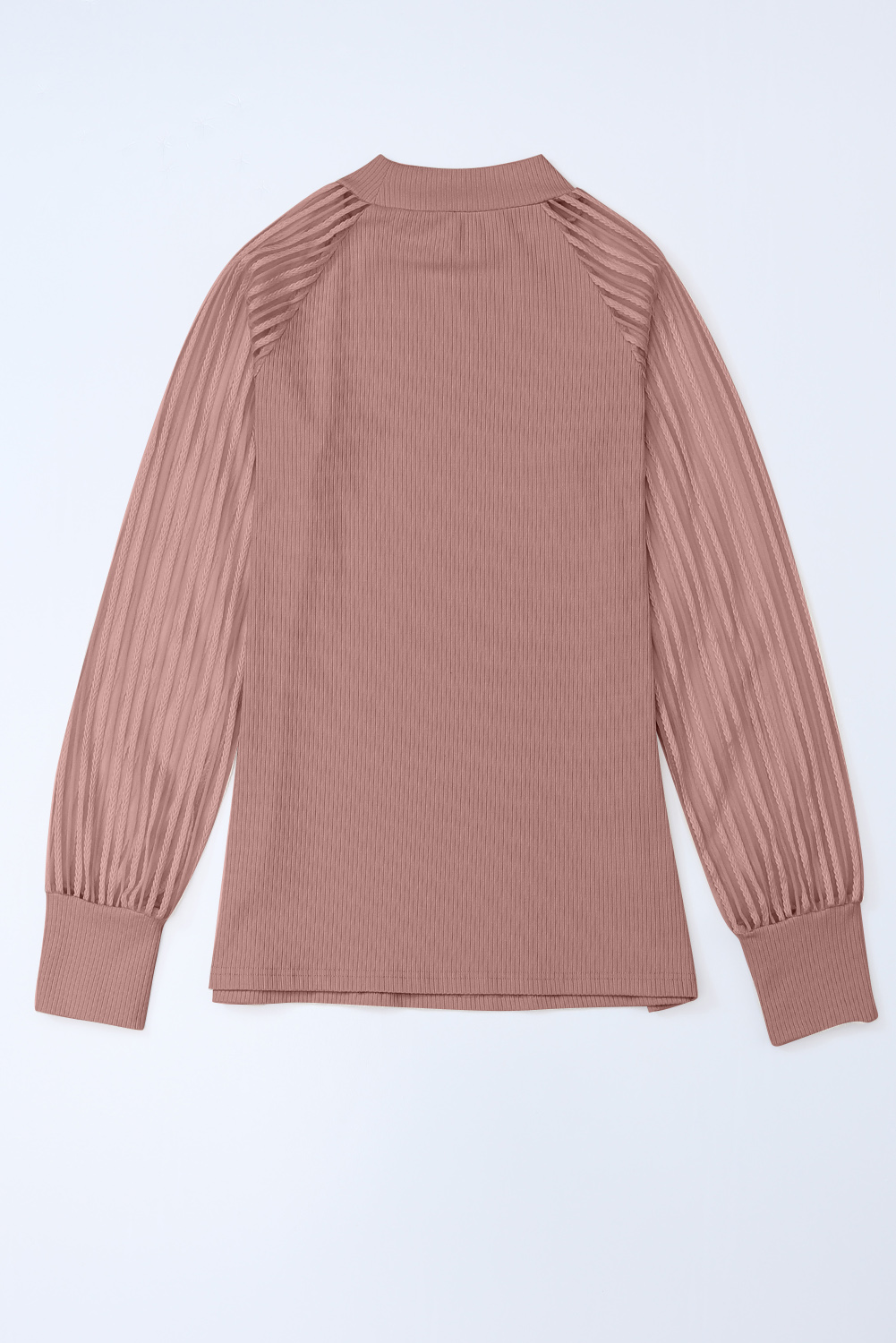 Gray Striped Mesh Long Sleeve Crewneck Ribbed Top - loveforevers