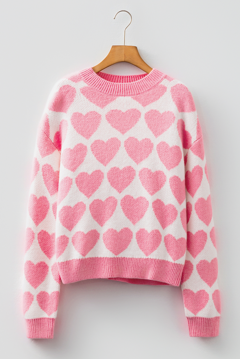 Strawberry Pink Valentine Heart Print Knit Sweater - loveforevers