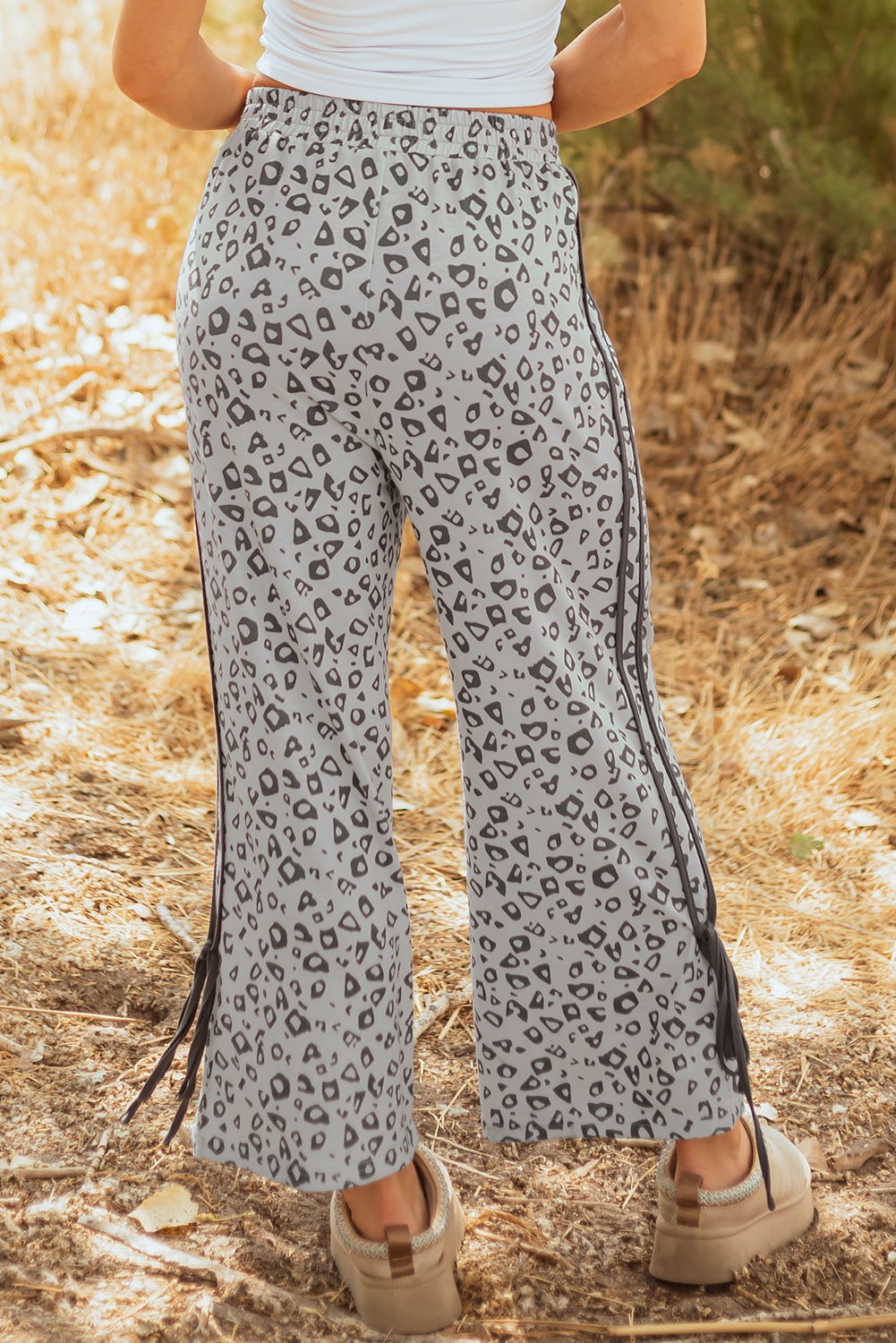 Gray Leopard High Waist Side Bow Straight Leg - loveforevers