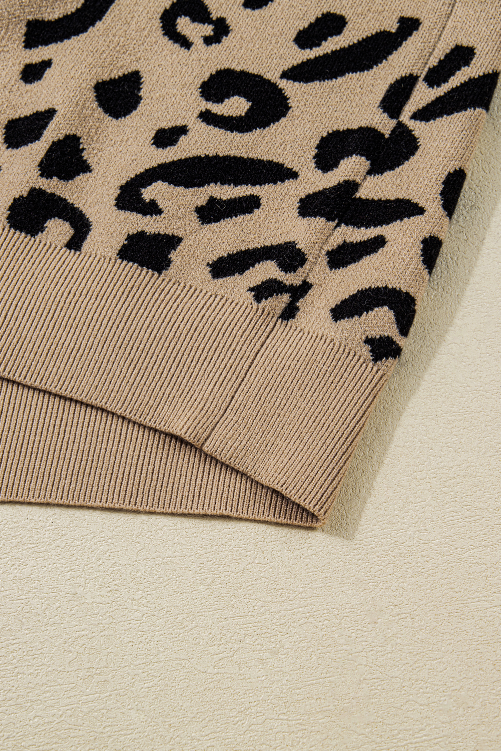 Dearlovers Brown Leopard Pattern Lace Ribbed Detail Button Cuffed Sweater - loveforevers