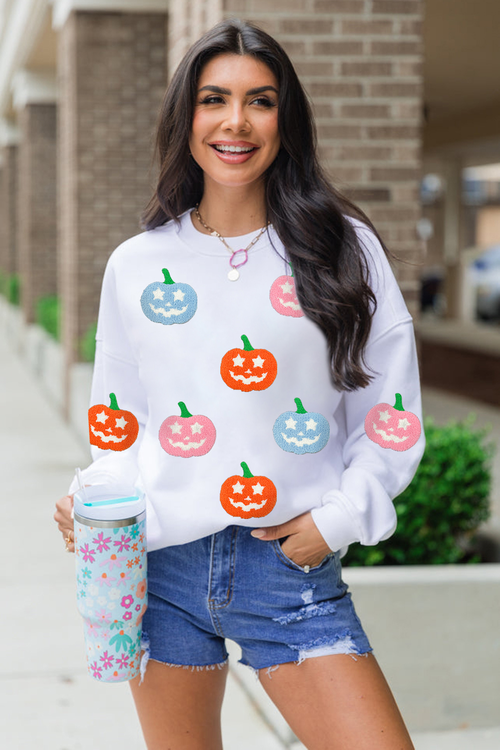 White Cute Halloween Jack-o-lantern Holiday Sweatshirt - loveforevers