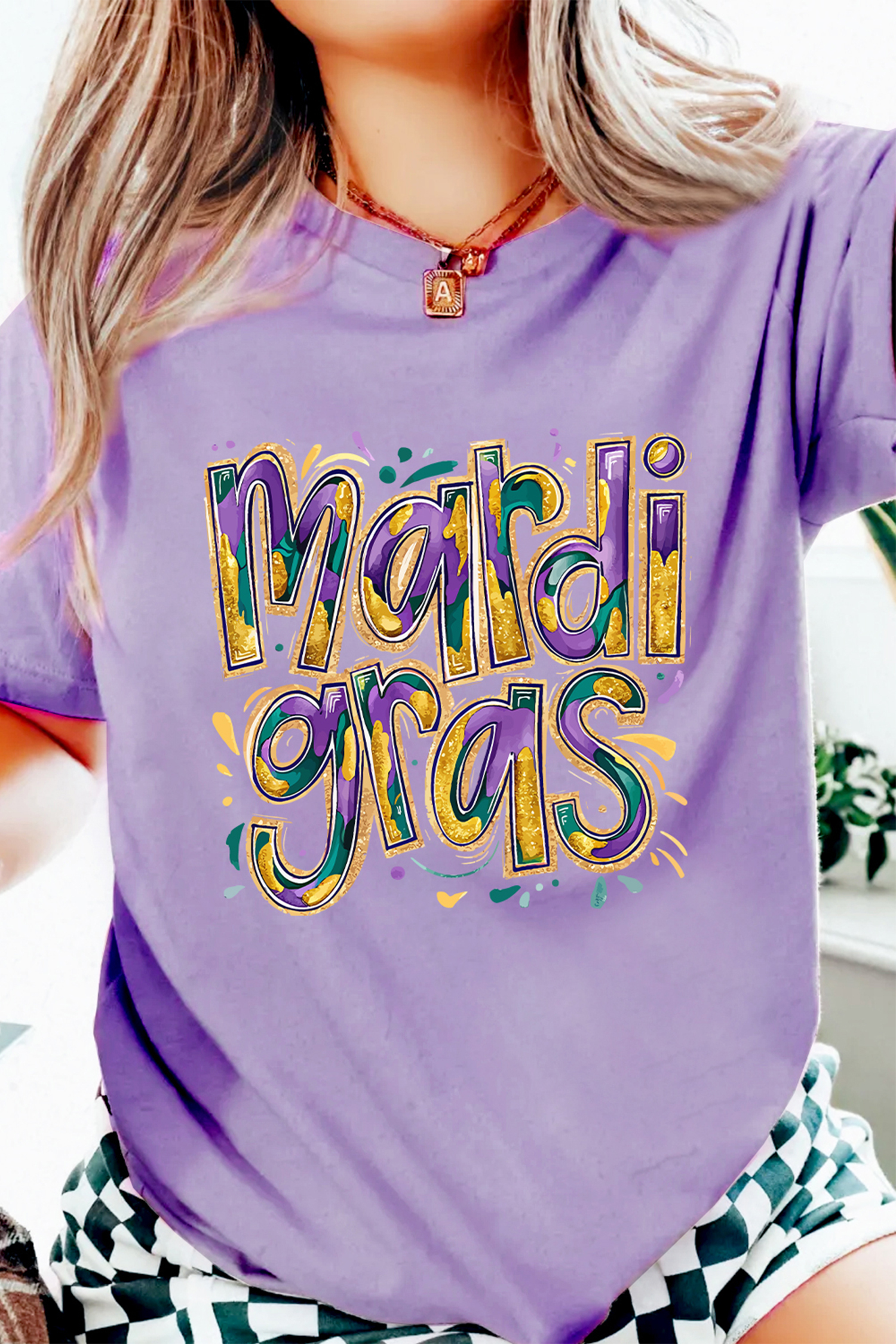 Wisteria mardi gras Cheerful Letter Graphic Tee - loveforevers