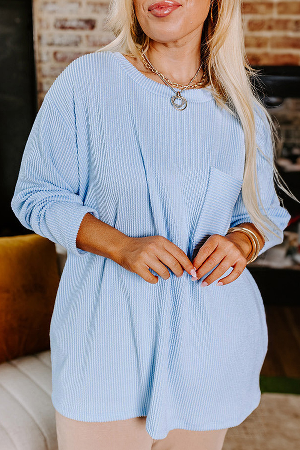 Myosotis Plus Size Ribbed Textured Long Sleeve T Shirt - loveforevers