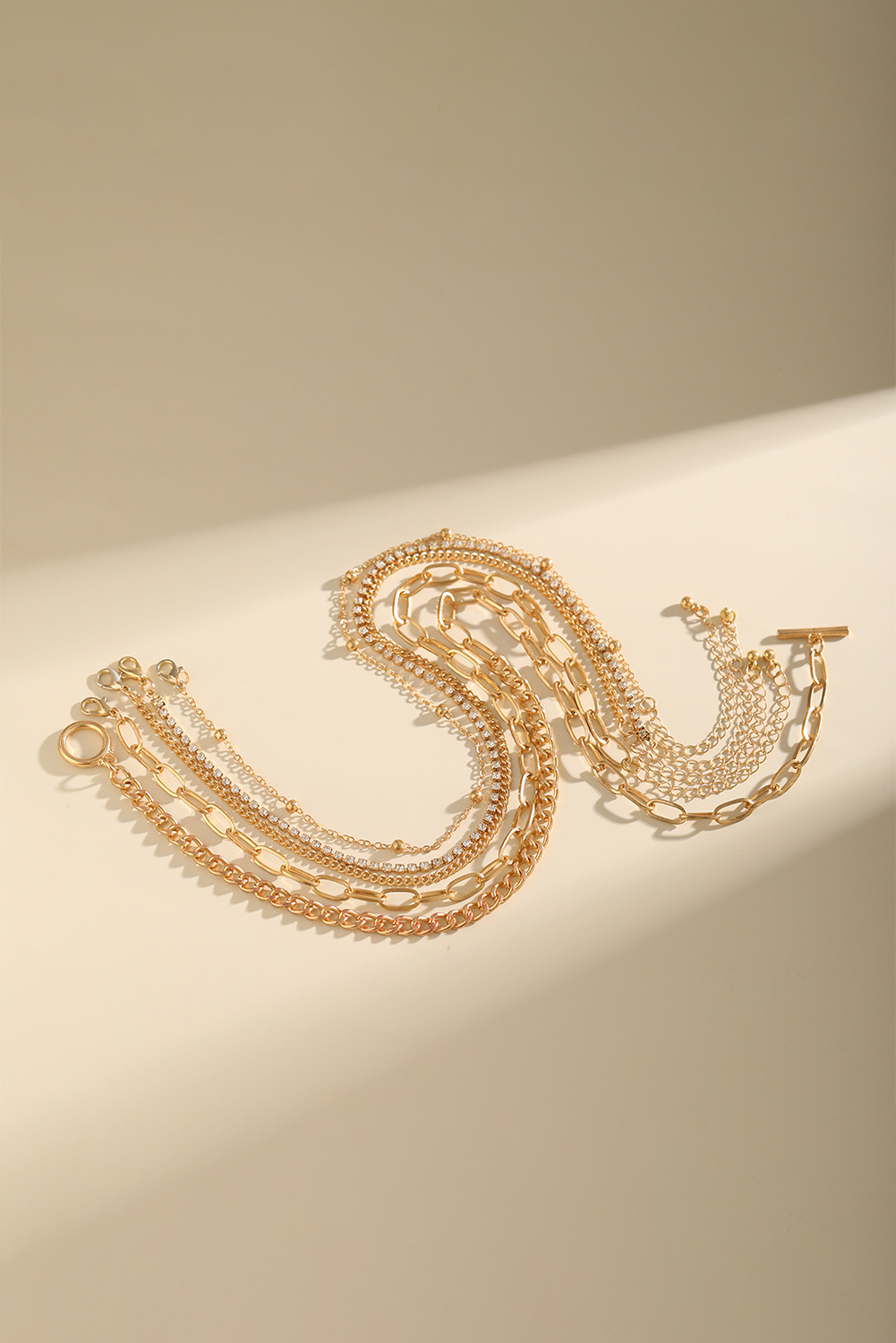 Silvery 5pcs Layered Rhinestone Plated Chain Collarbone Necklaces Set - loveforevers