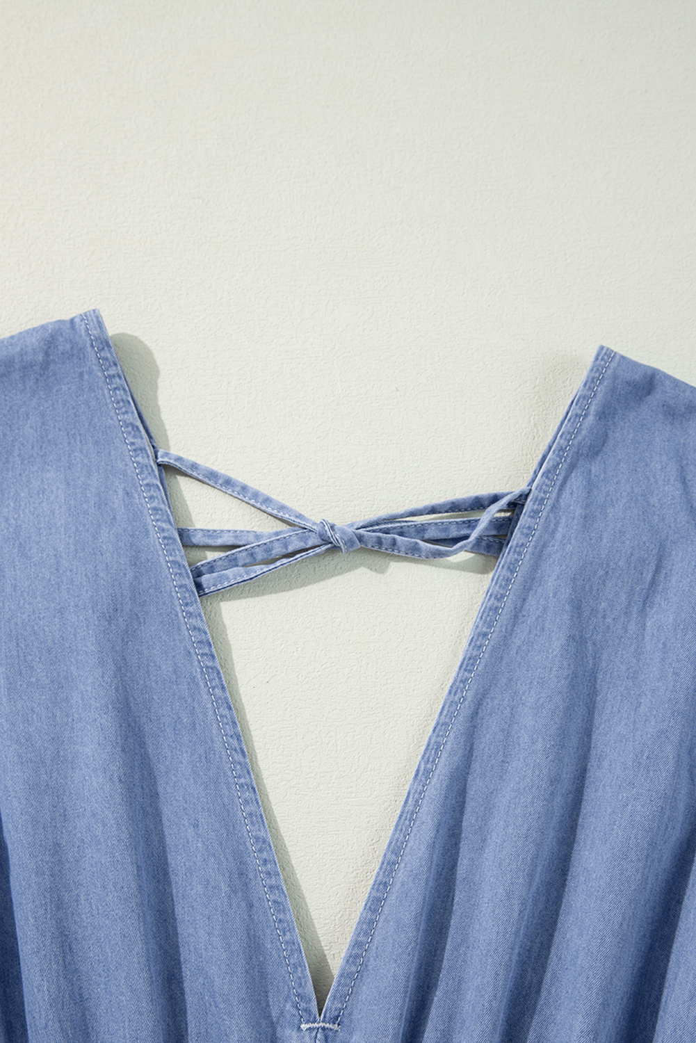 Myosotis Chambray Deep V Neck Bracelet Sleeve Maxi Dress - loveforevers