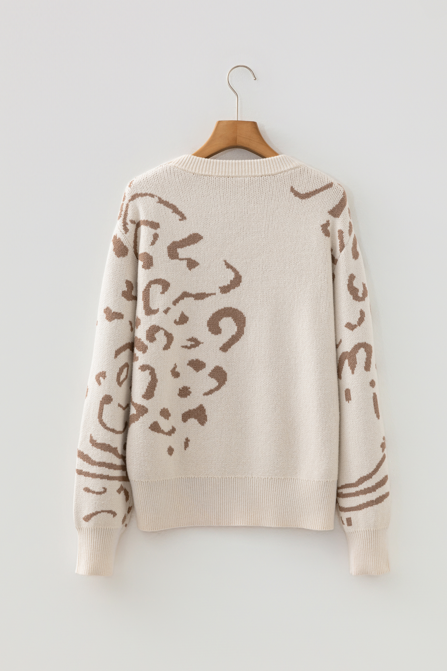 Camel Asymmetric Leopard Print Detail Drop Shoulder Sweater - loveforevers