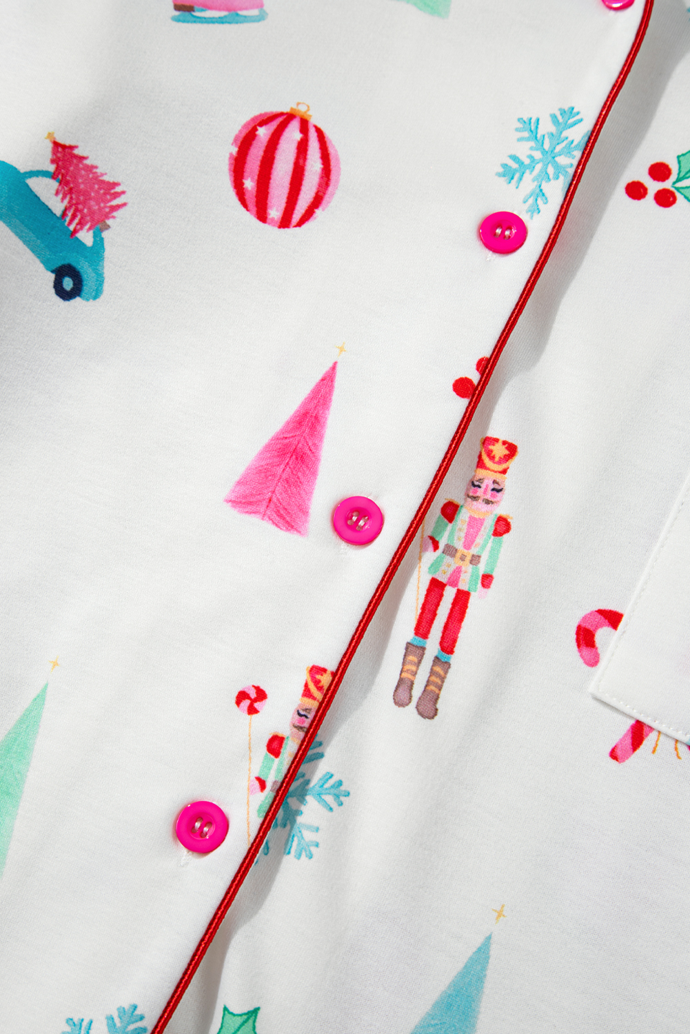 White Christmas Print Lapel Shirt and Pants Sleepwear - loveforevers