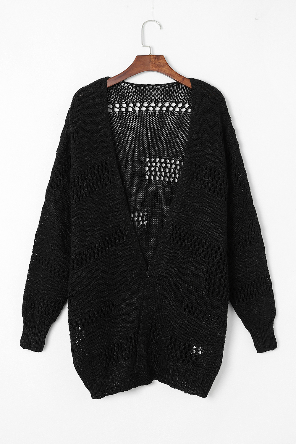 Black Casual Hollowed Knit Dolman Sleeve Cardigan - loveforevers