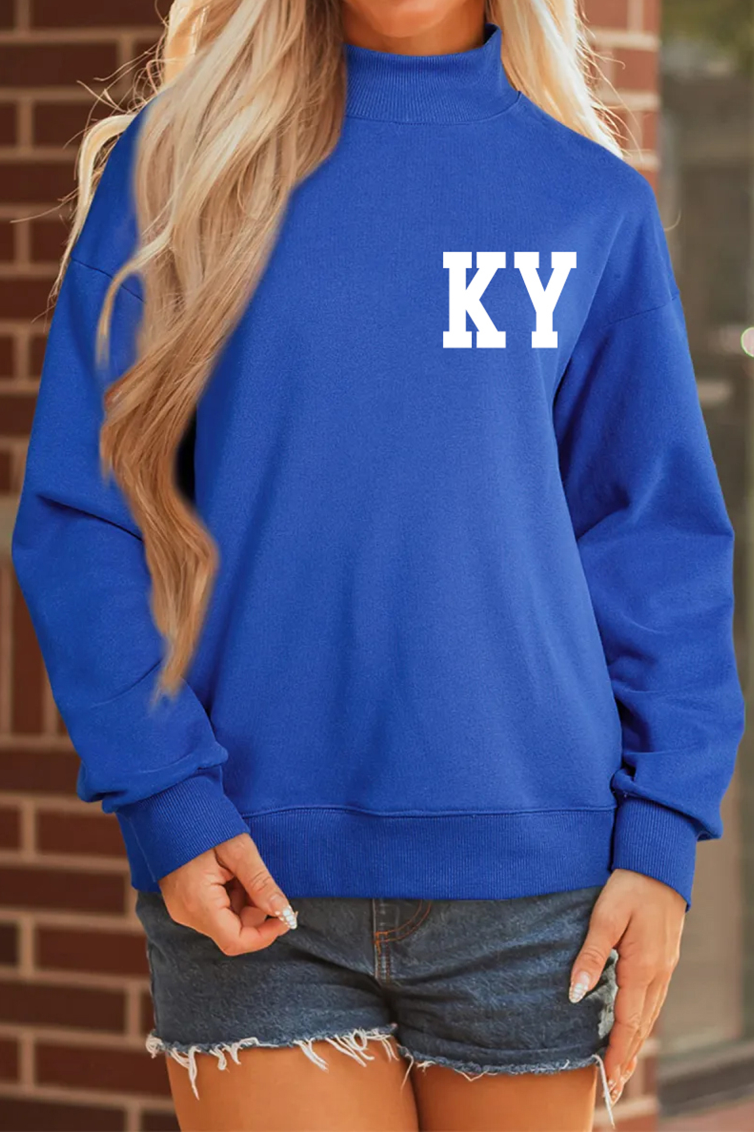 Dark Blue KY KENTUCKY Printed Mock Neck Sweatshirt - loveforevers