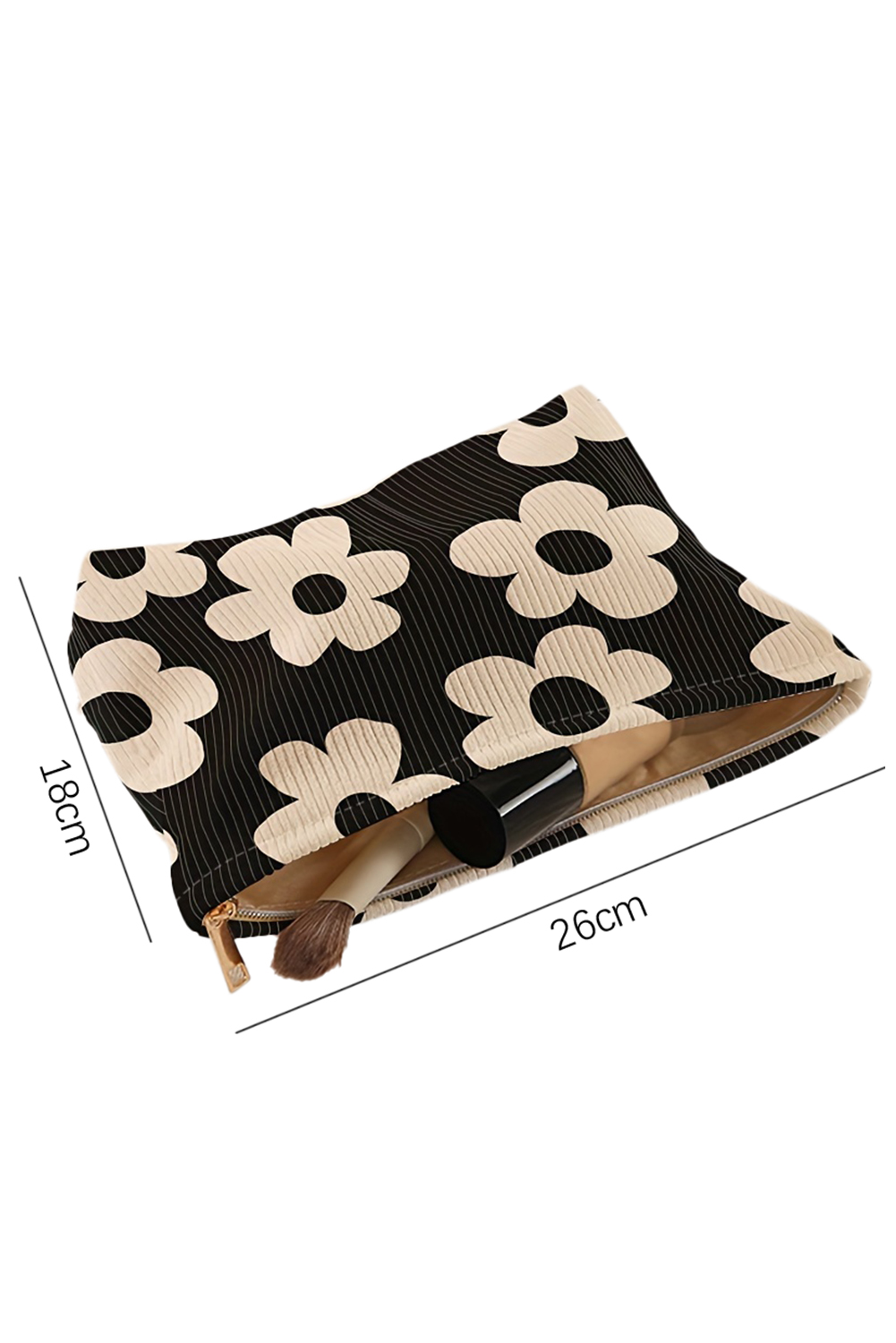 Red Flower Printed Rib Textured Cosmetic Bag - loveforevers
