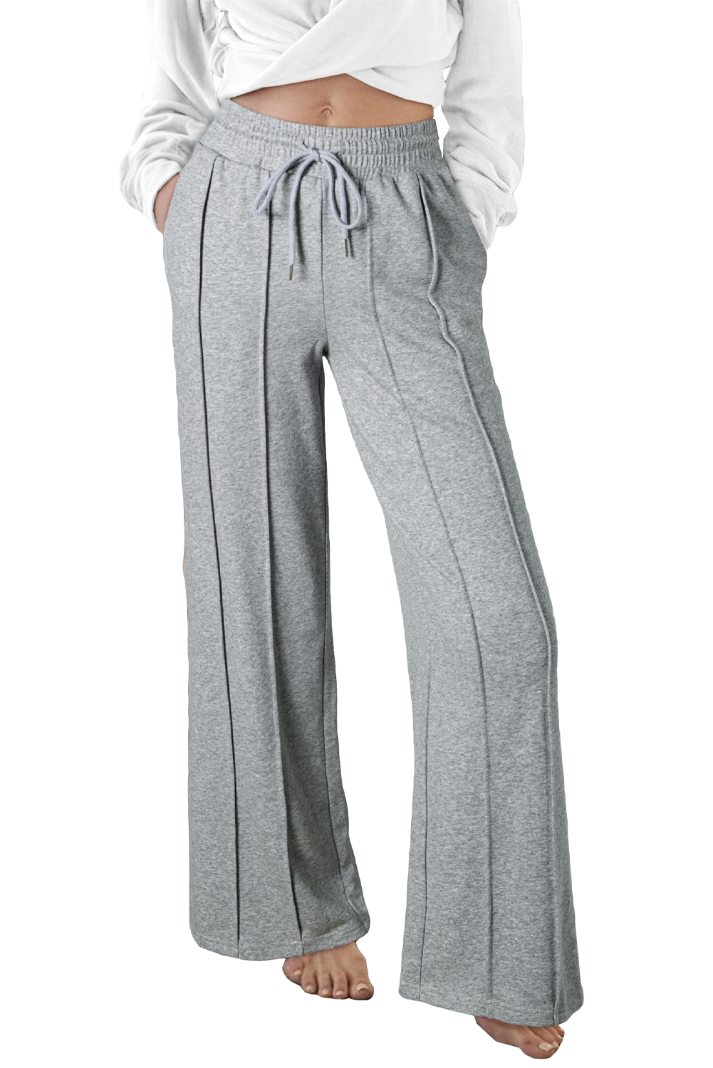 Black Seamed Drawstring High Waist Wide Leg Sweatpants - loveforevers