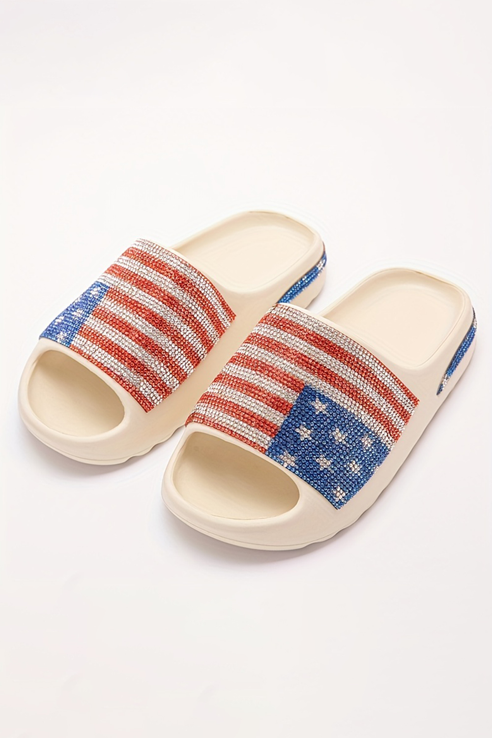 Black Rhinestone American Flag Thick Sole Slippers - loveforevers