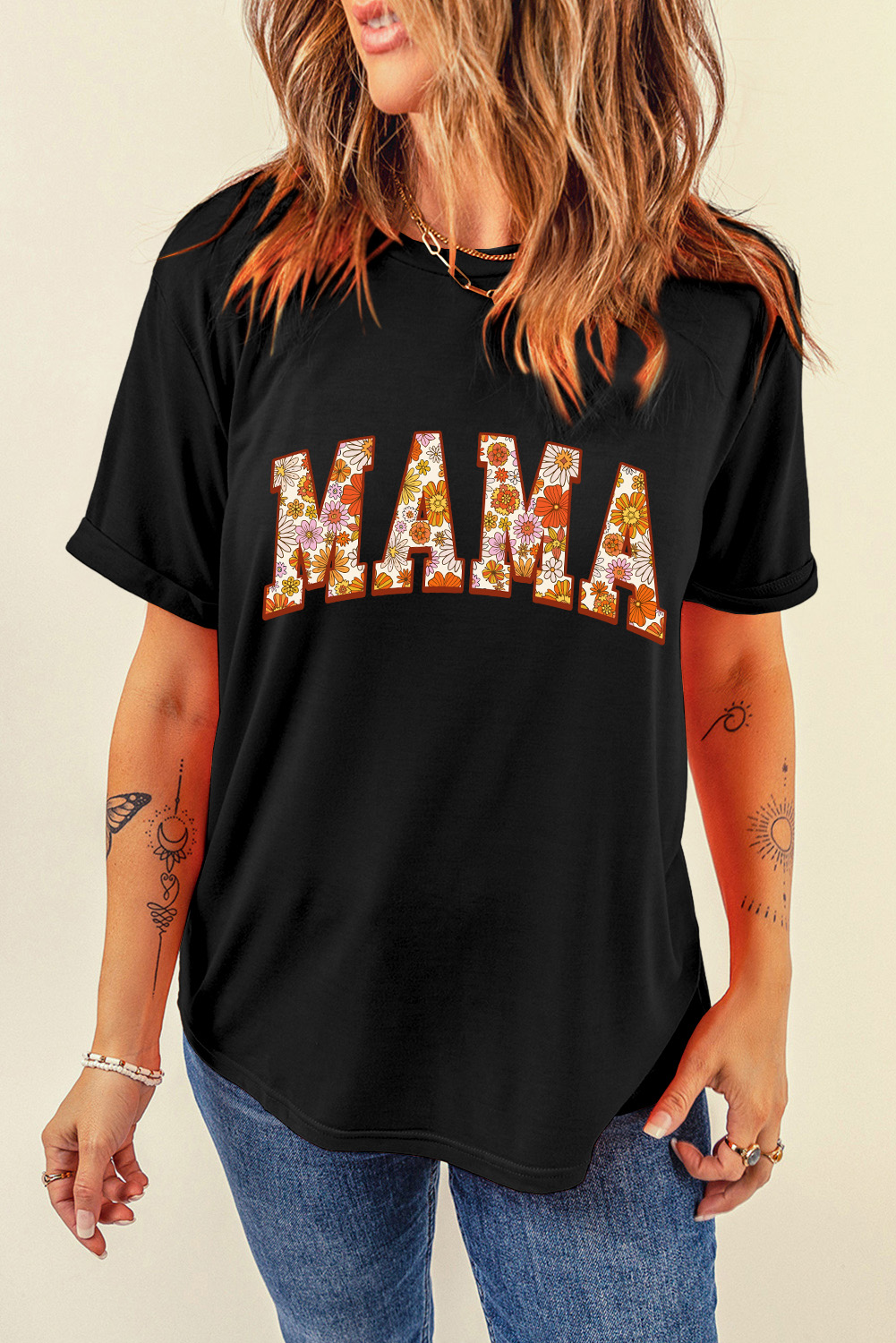 White MAMA Leopard Embroidered Crew Neck Graphic Tee - loveforevers