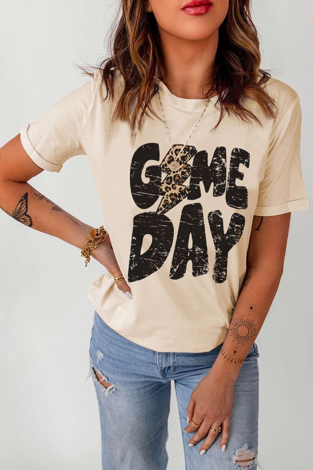 Khaki Game Day Rugby Football Season Leopard Lightning T Shirt - loveforevers