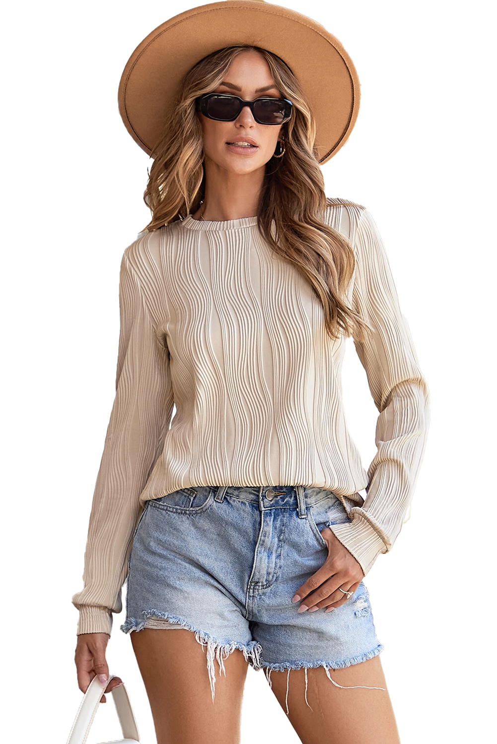 White Wavy Textured Mock Neck Cap Sleeve Top - loveforevers