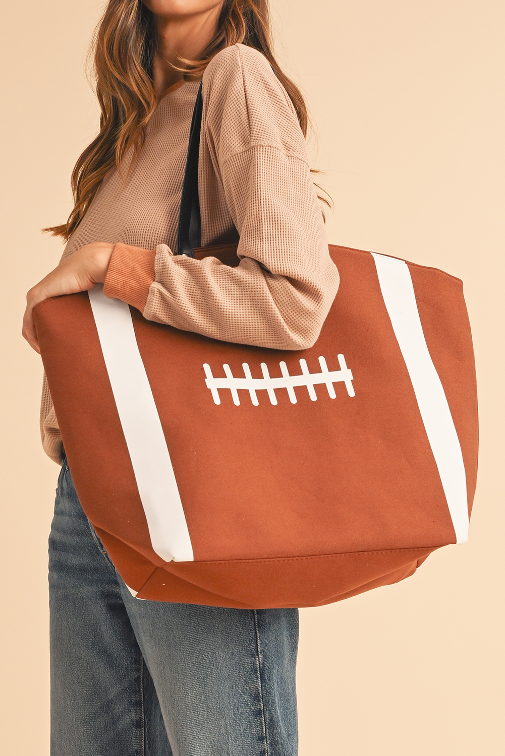 White Baseball Pattern Canvas Large Tote Bag - loveforevers