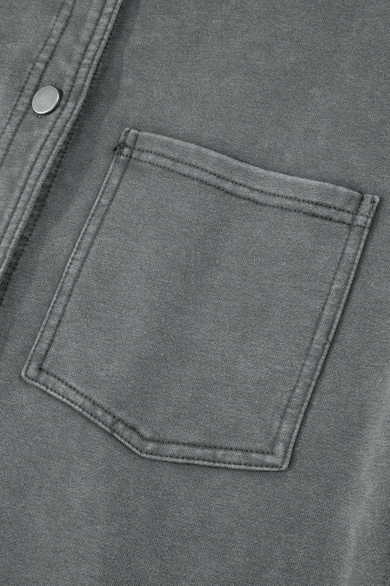 Medium Grey Mineral Wash Chest Pockets Drop Shoulder Shacket with Side Slit - loveforevers