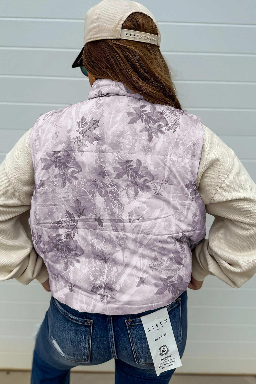 Brown Camo Leaf Print Winter Puffer Vest - loveforevers