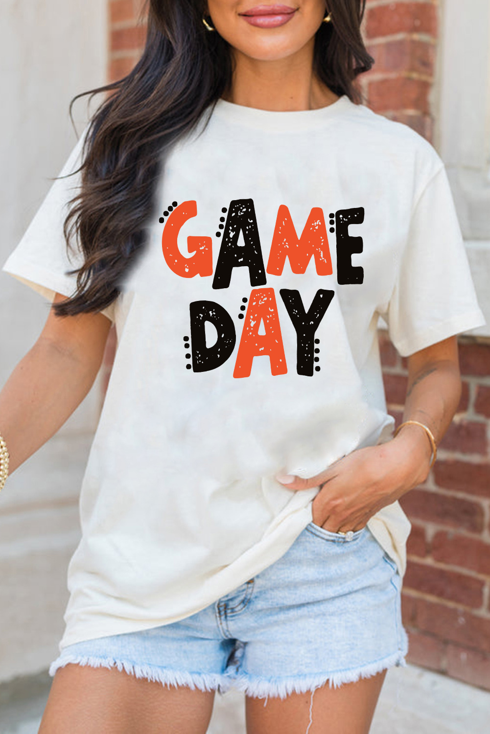 White GAME DAY Funny Letter Printed Casual Tee - loveforevers