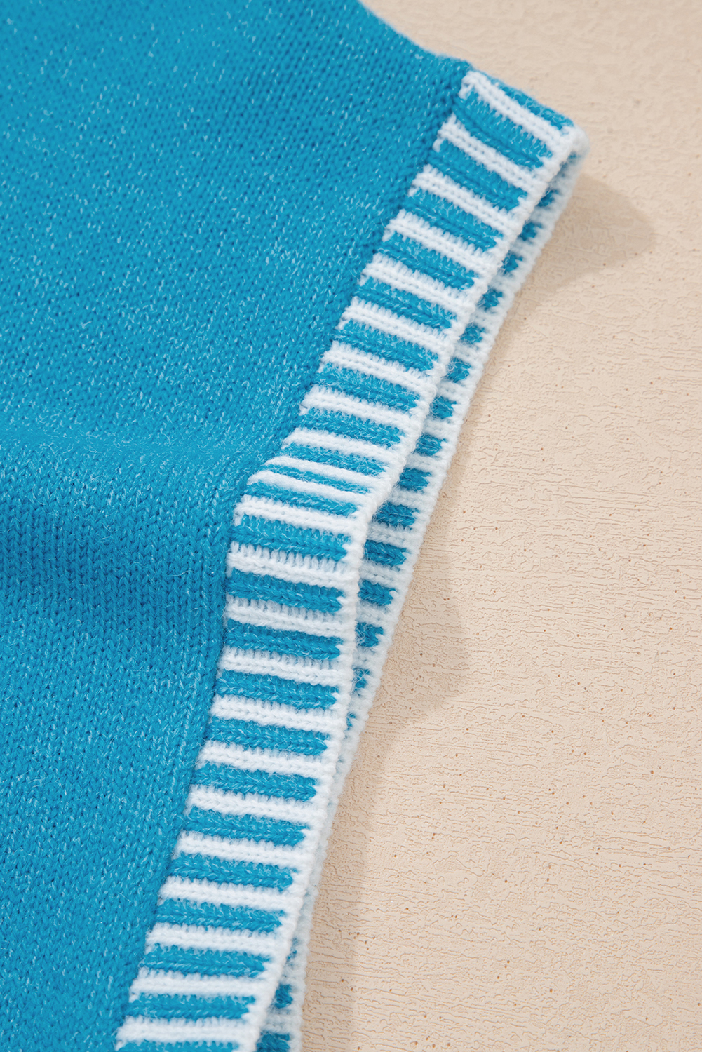 Blue Contrast Stitch Trim Knot Side Mock Neck Sweater Vest - loveforevers