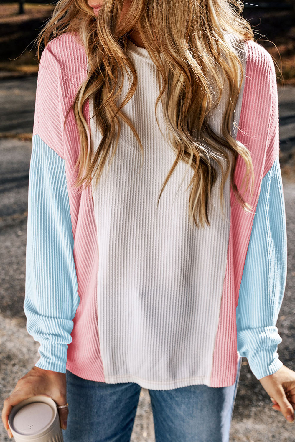 Beau Blue Color Block Corded Long Sleeve Top - loveforevers