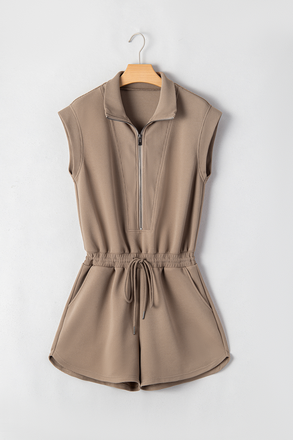 Black French Terry Zipped Collar Sleeveless Drawstring Waist Mini Dress - loveforevers