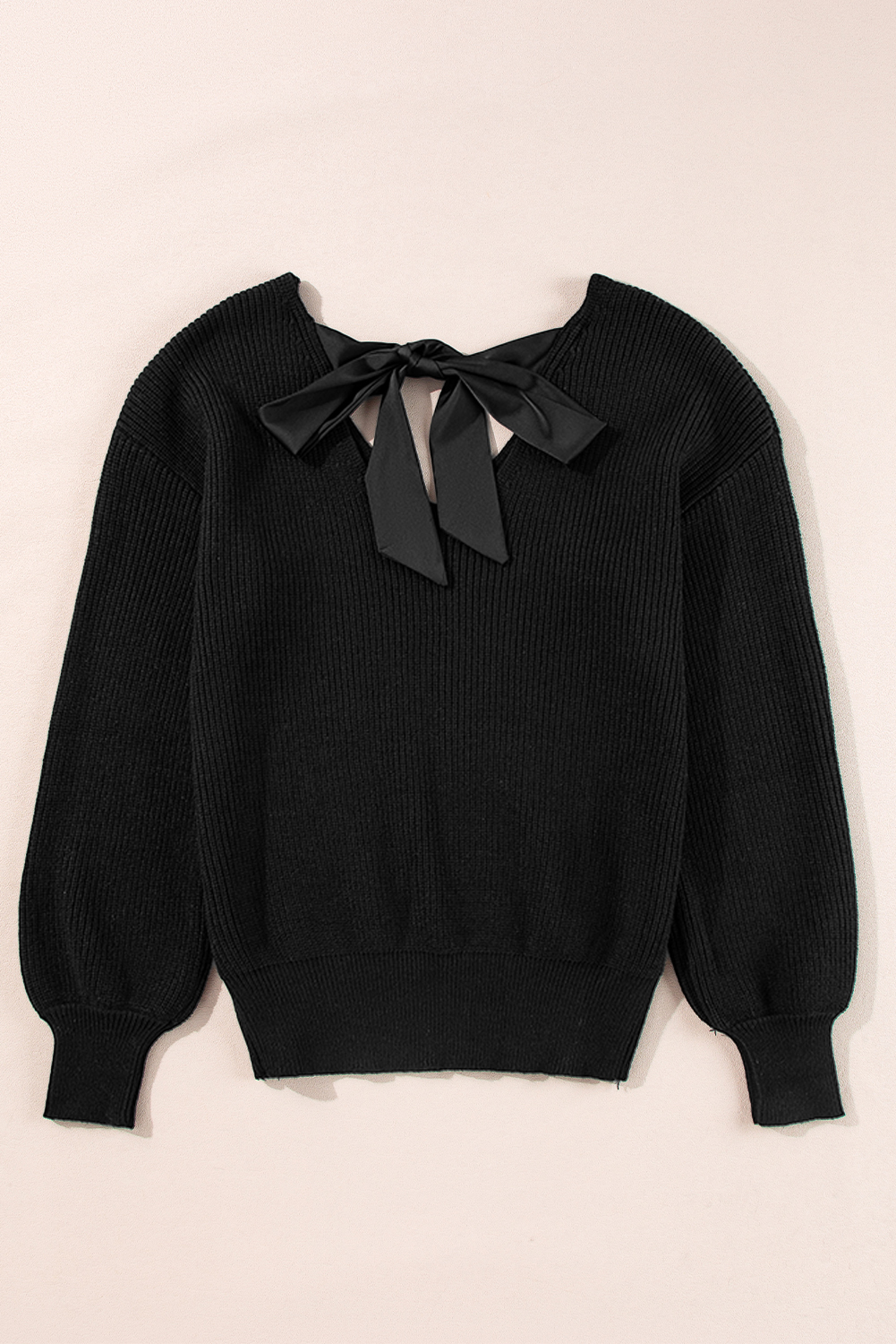 Racing Red Lantern Sleeve V Neck Knot Back Sweater - loveforevers