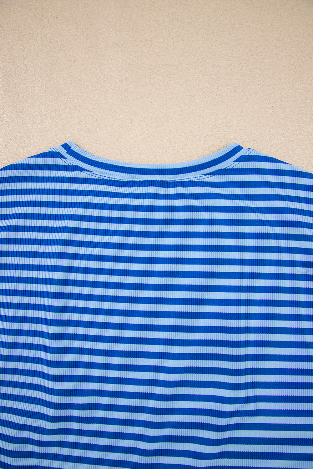 Sky Blue Stripe Ribbed Cap Sleeve Round Neck T Shirt - loveforevers