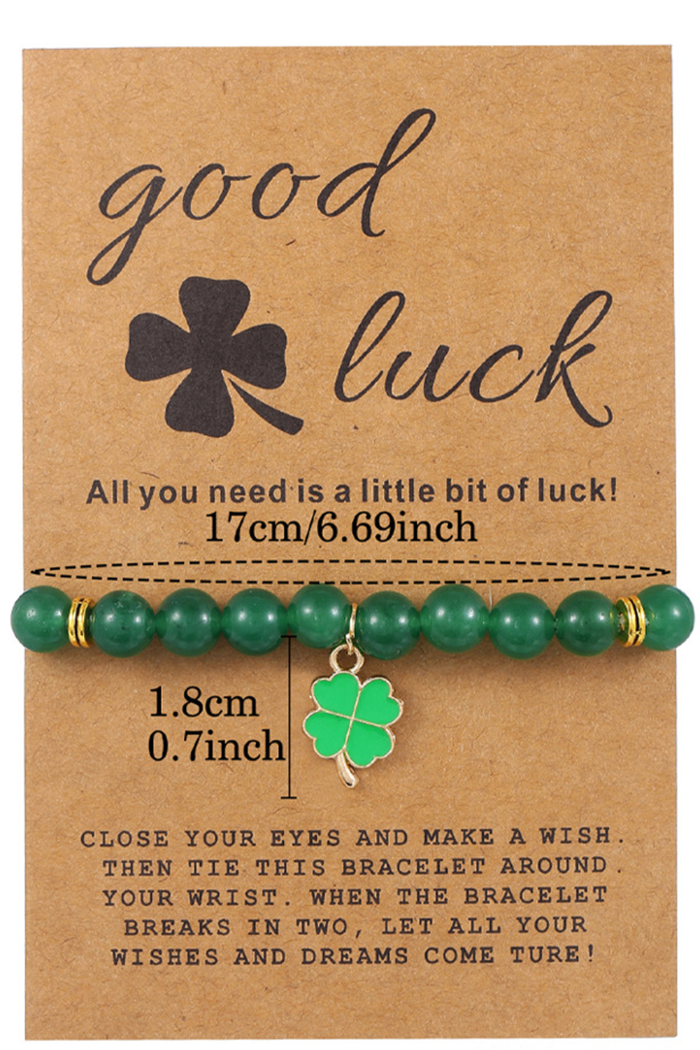 Blackish Green St Patricks Shamrock Beaded Elastic Bracelet - loveforevers