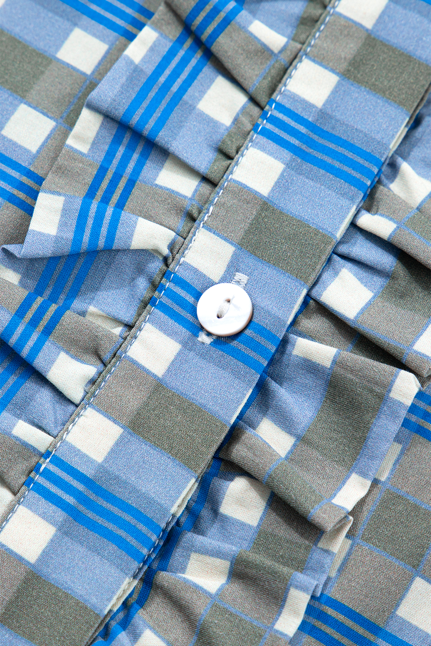 Sky Blue Plaid Long Sleeve Frilled Detail Half Button Blouse - loveforevers