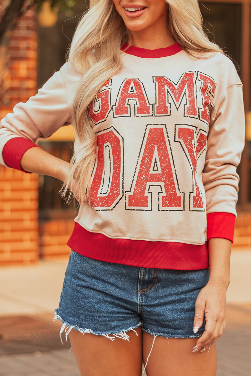Black GAME DAY Letter Graphic Varsity Striped Detail Baggy Sweatshirt - loveforevers