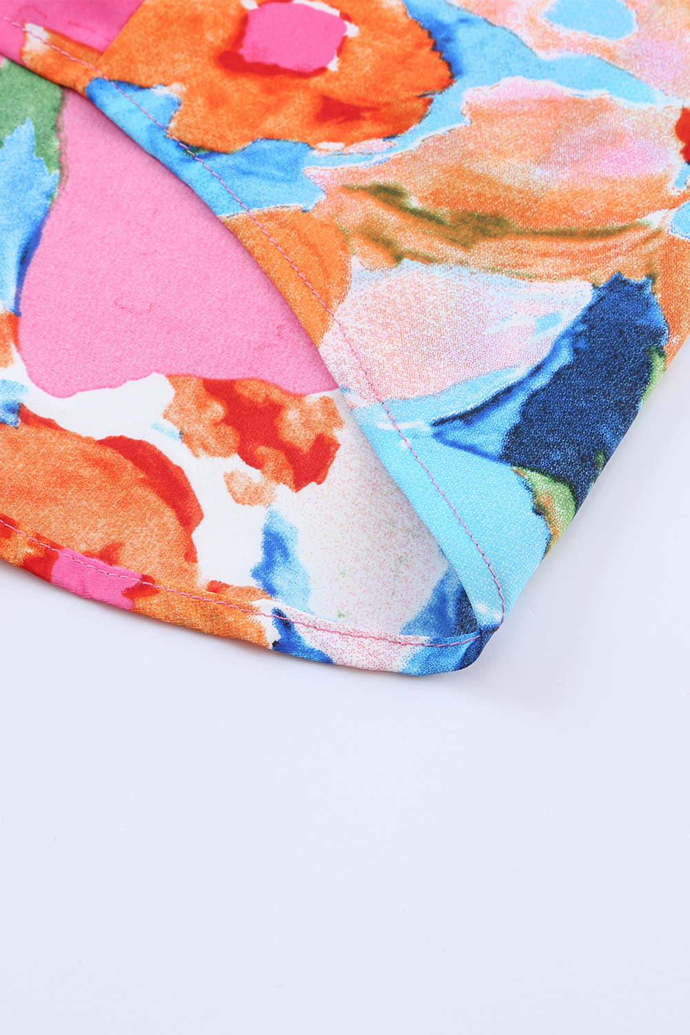 Pink Abstract Print V Neck Flutter Sleeve Blouse - loveforevers