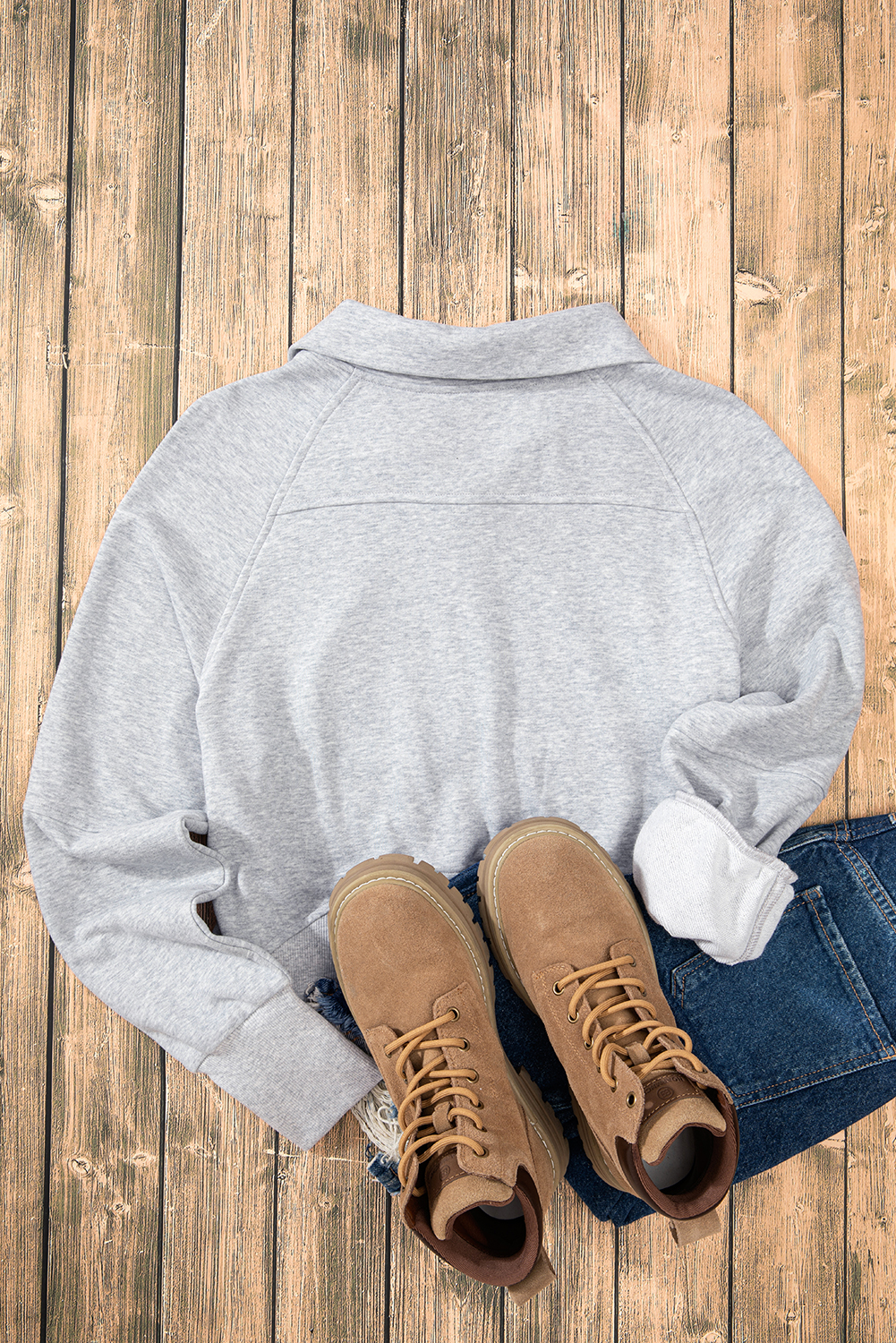 Aruba Blue Quarter Zip Stand Neck Kangaroo Pocket Sweatshirt - loveforevers