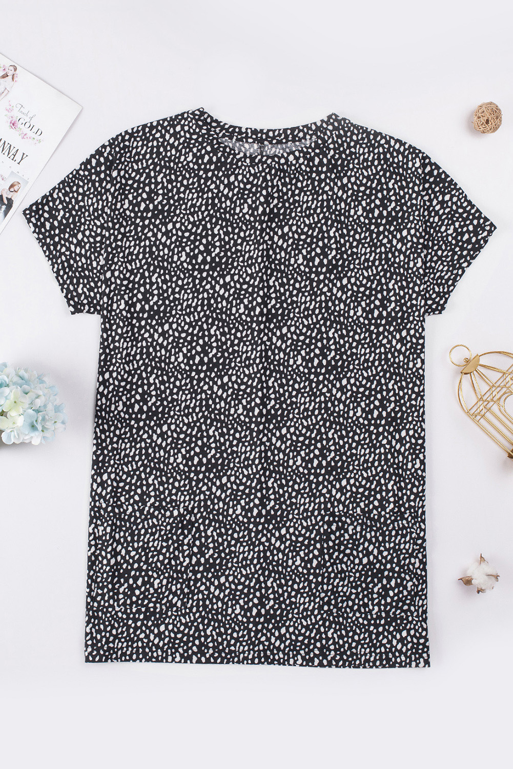 Black Leopard Print Side Pockets Tunic Top - loveforevers