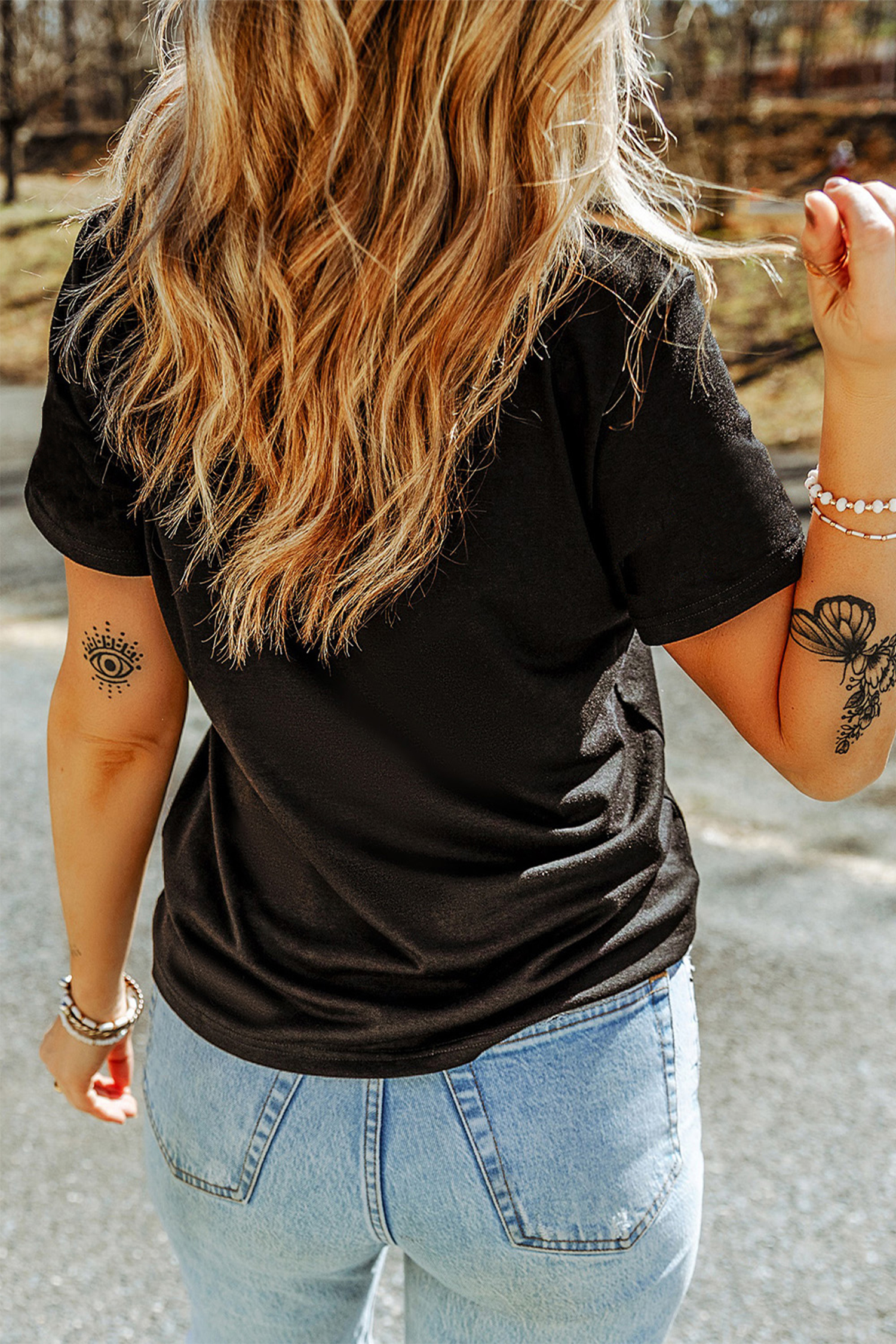 Black St Patricks Day Rhinestone Clover Round Neck Tee - loveforevers