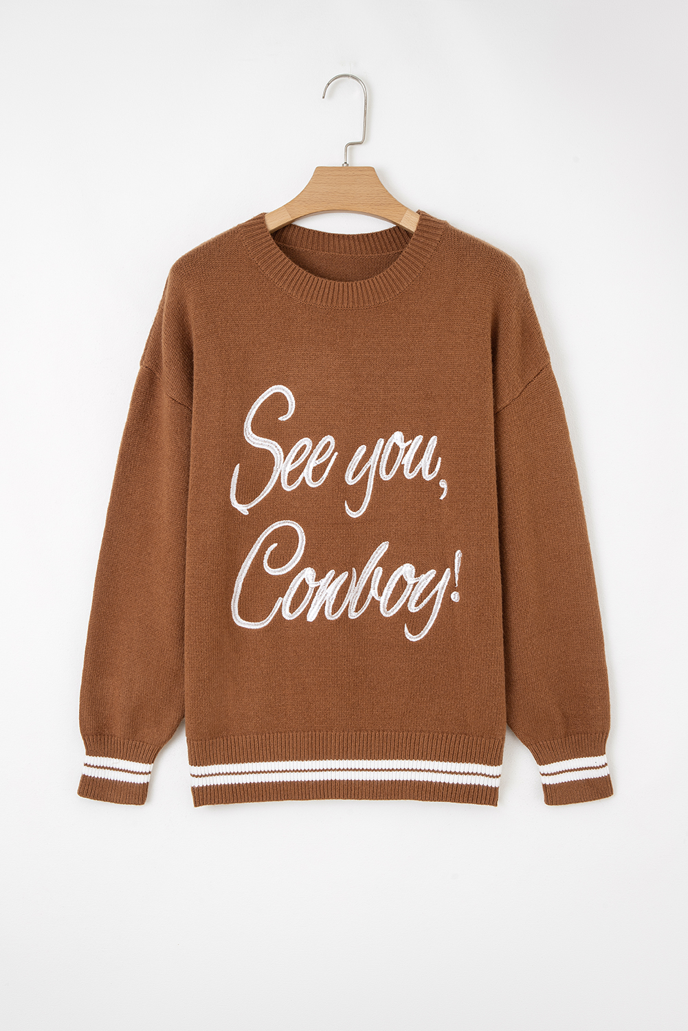 Coffee See You Cowboy Embroidered Western Graphic Sweater - loveforevers