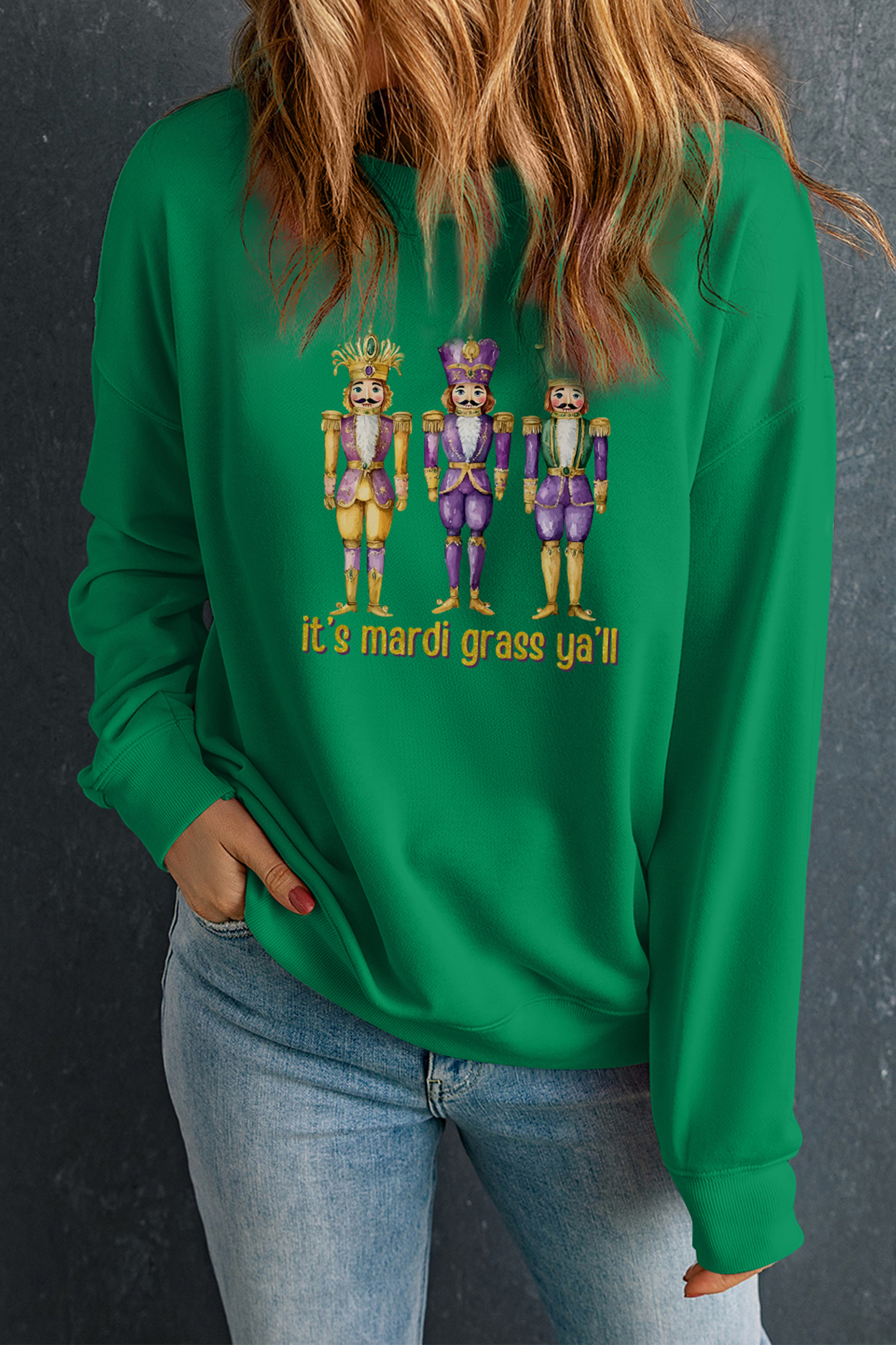 Dark Green Mardi Gras Nutcracker Graphic Pullover Sweatshirt - loveforevers