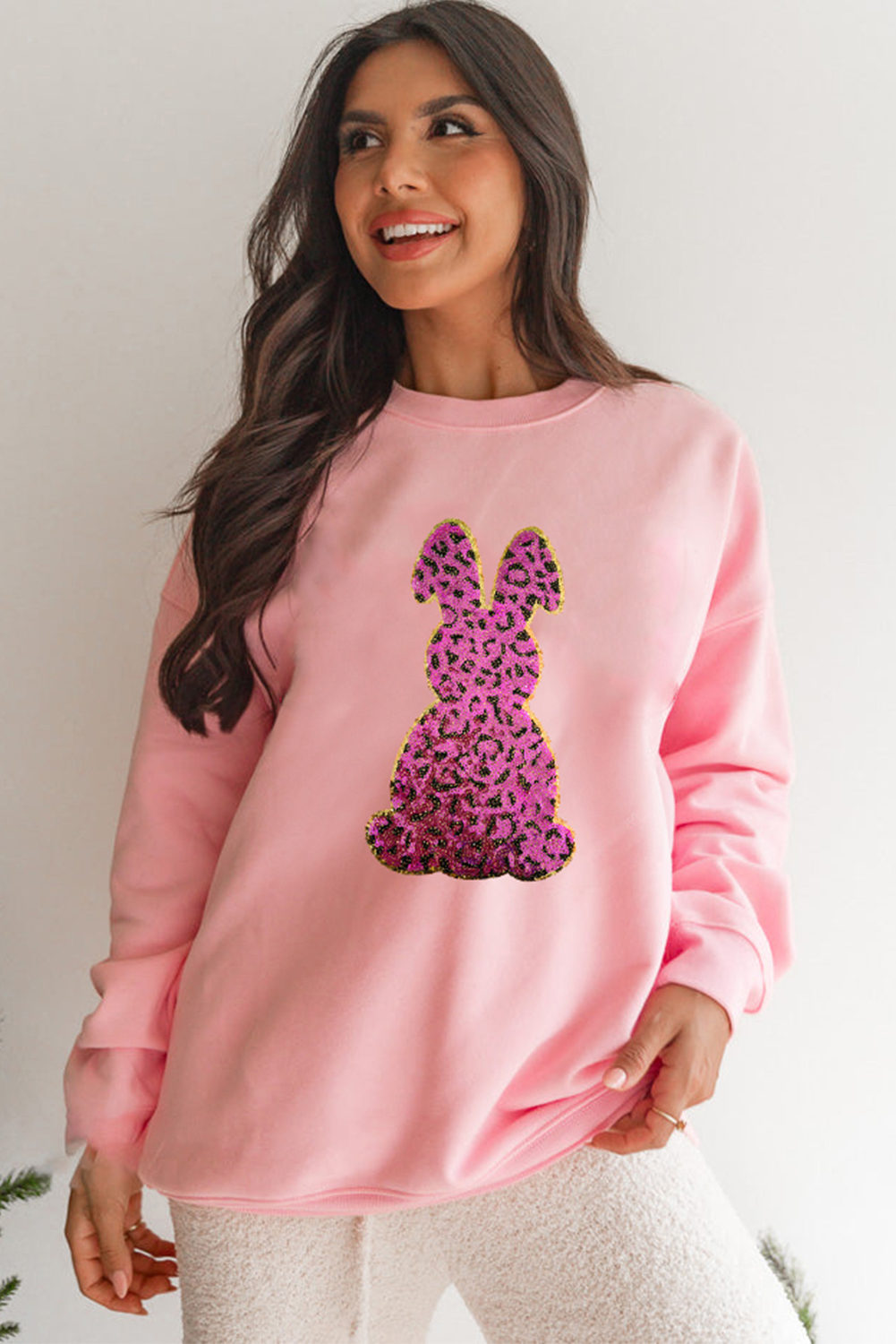Pink Cheetah Easter Rabbit Graphic Sweatshirt - loveforevers