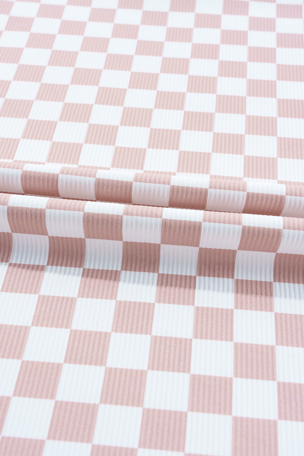Pink Checkered Ribbed Slim Fit Crew Neck T Shirt - loveforevers