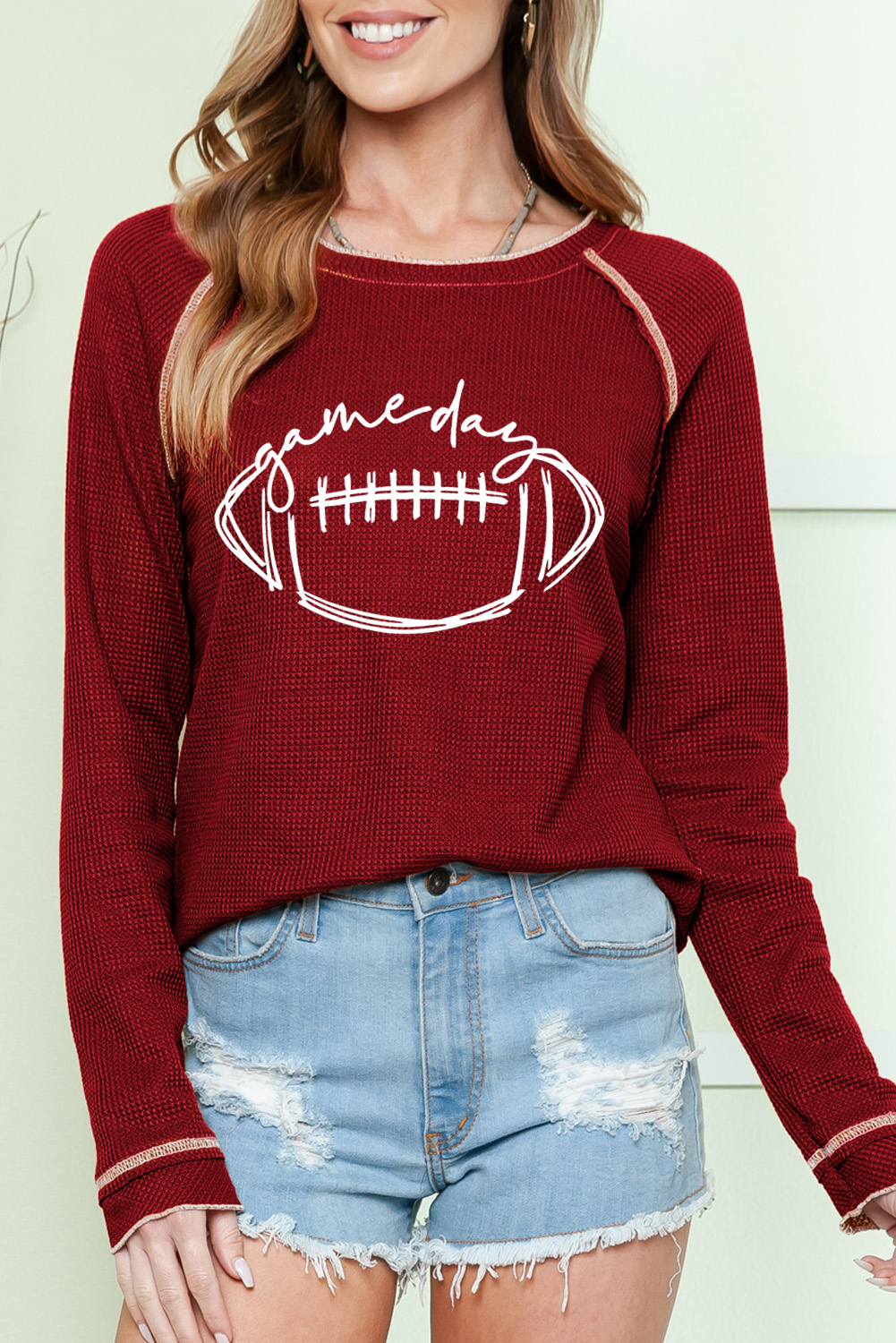 Smoke Gray Textured Round Neck Long Sleeve Top - loveforevers