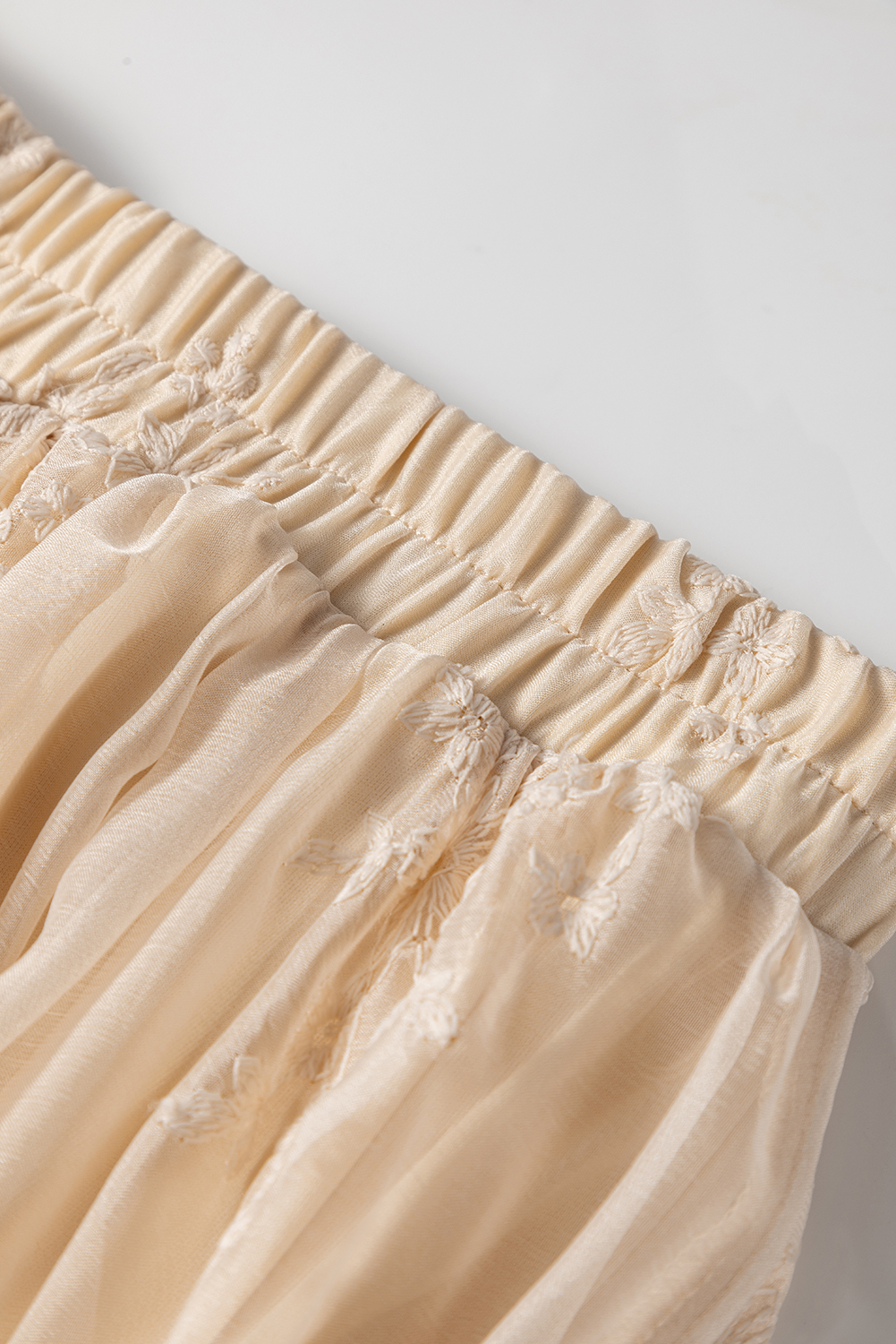 Oatmeal Embroidered Mesh Overlay Flowy Long Skirt - loveforevers